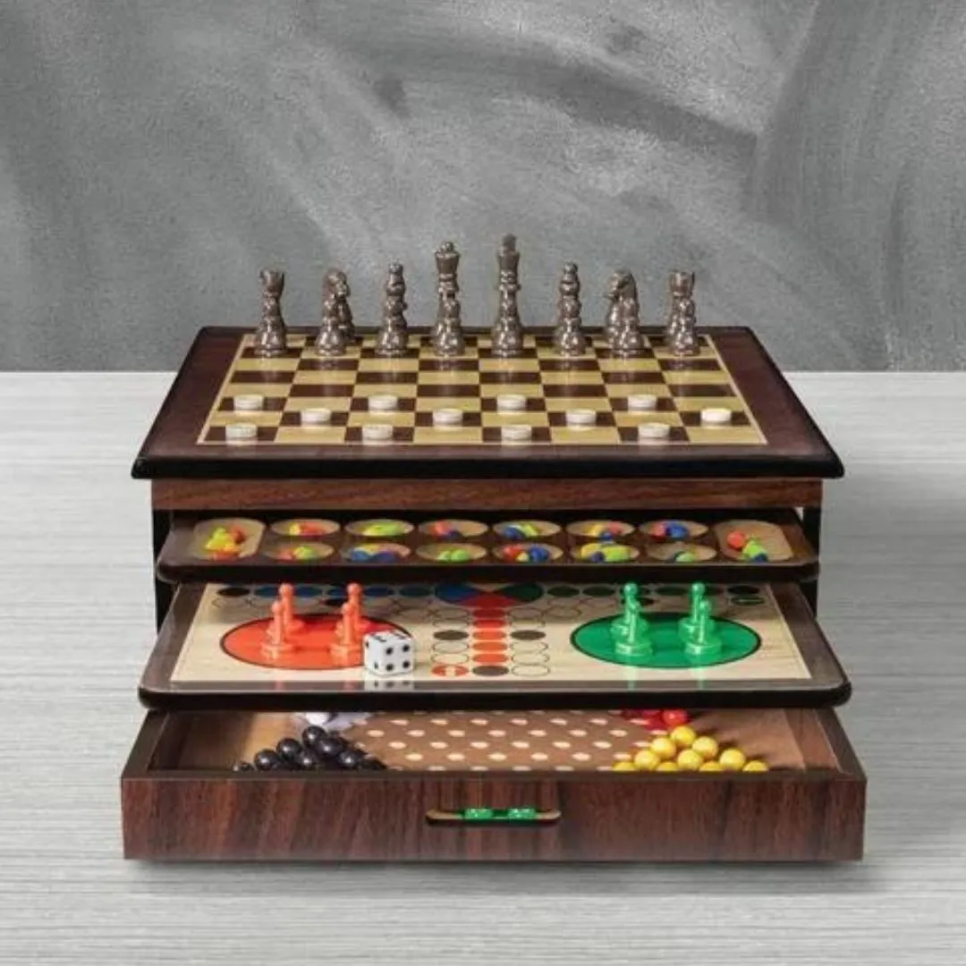 10-in-1 Multifunctional Board Game in Wooden Case