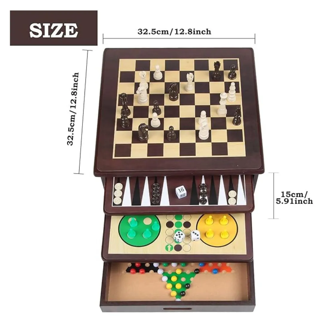 10-in-1 Multifunctional Board Game in Wooden Case