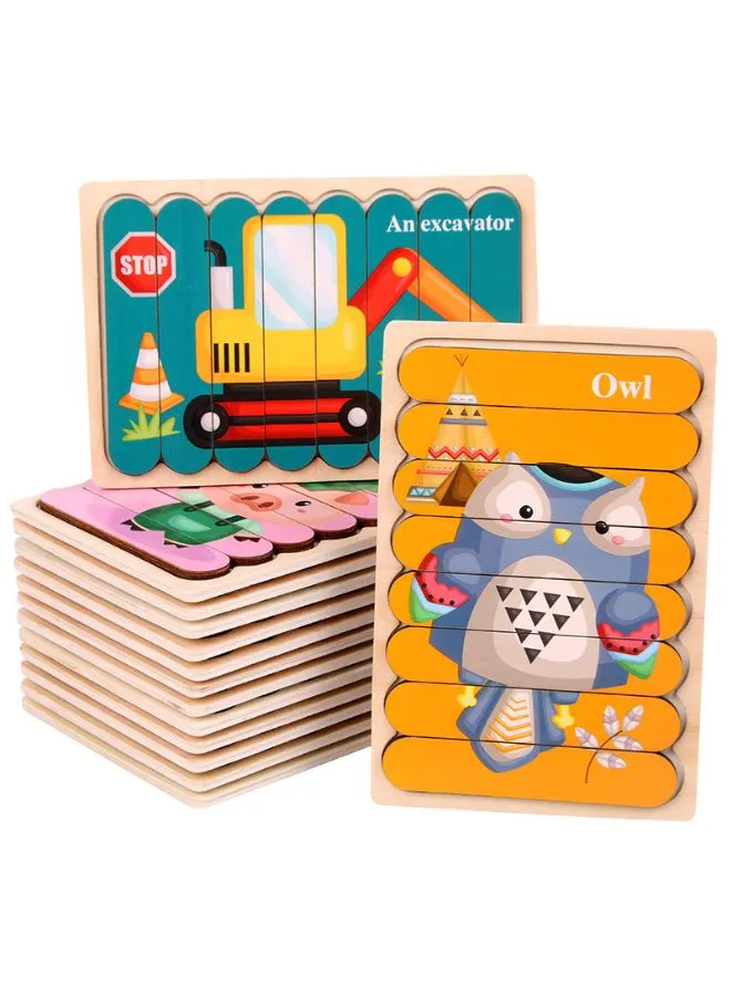 3D Double-sided Wooden Jigsaw Bar Puzzle Toy, School Bus/Ship