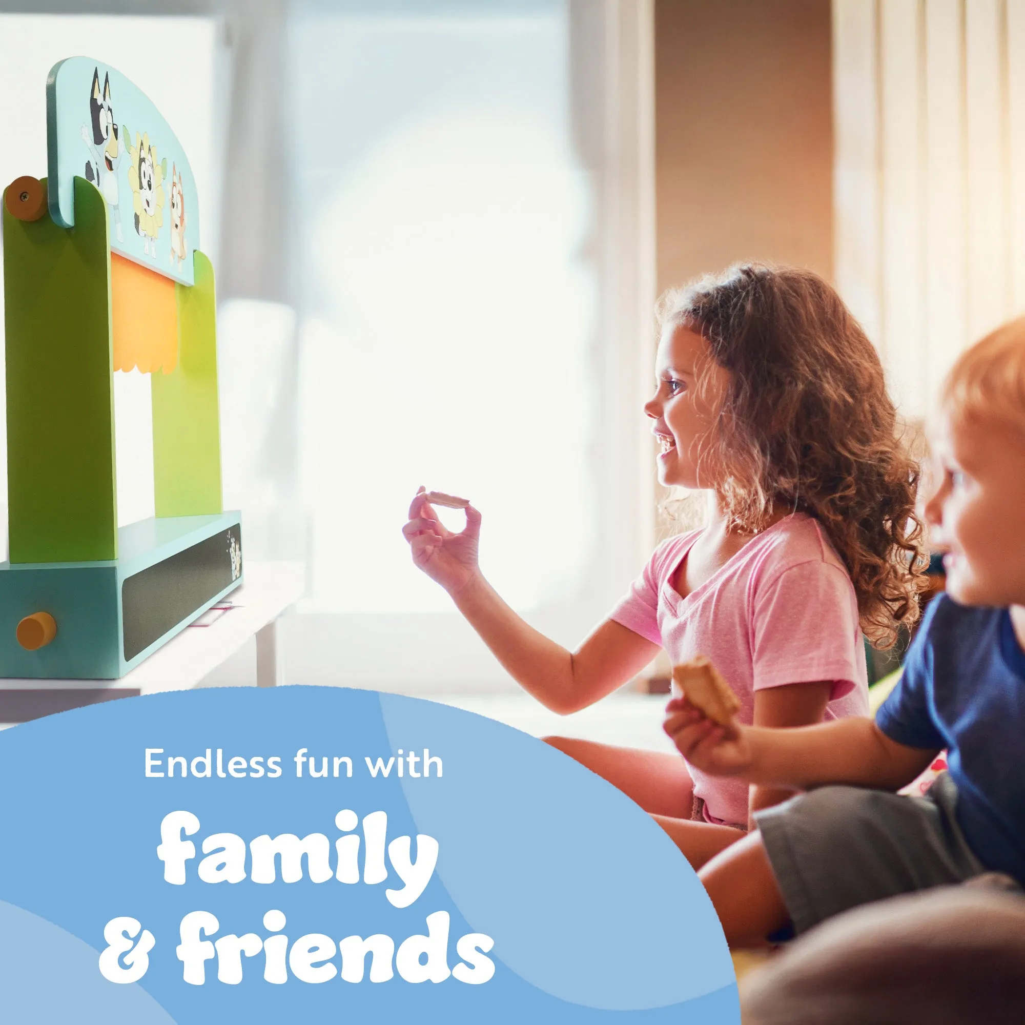 Bluey Wooden Puppet Theater Playset - FSC-Certified Wood, Eco-Friendly Toy for Kids 3 