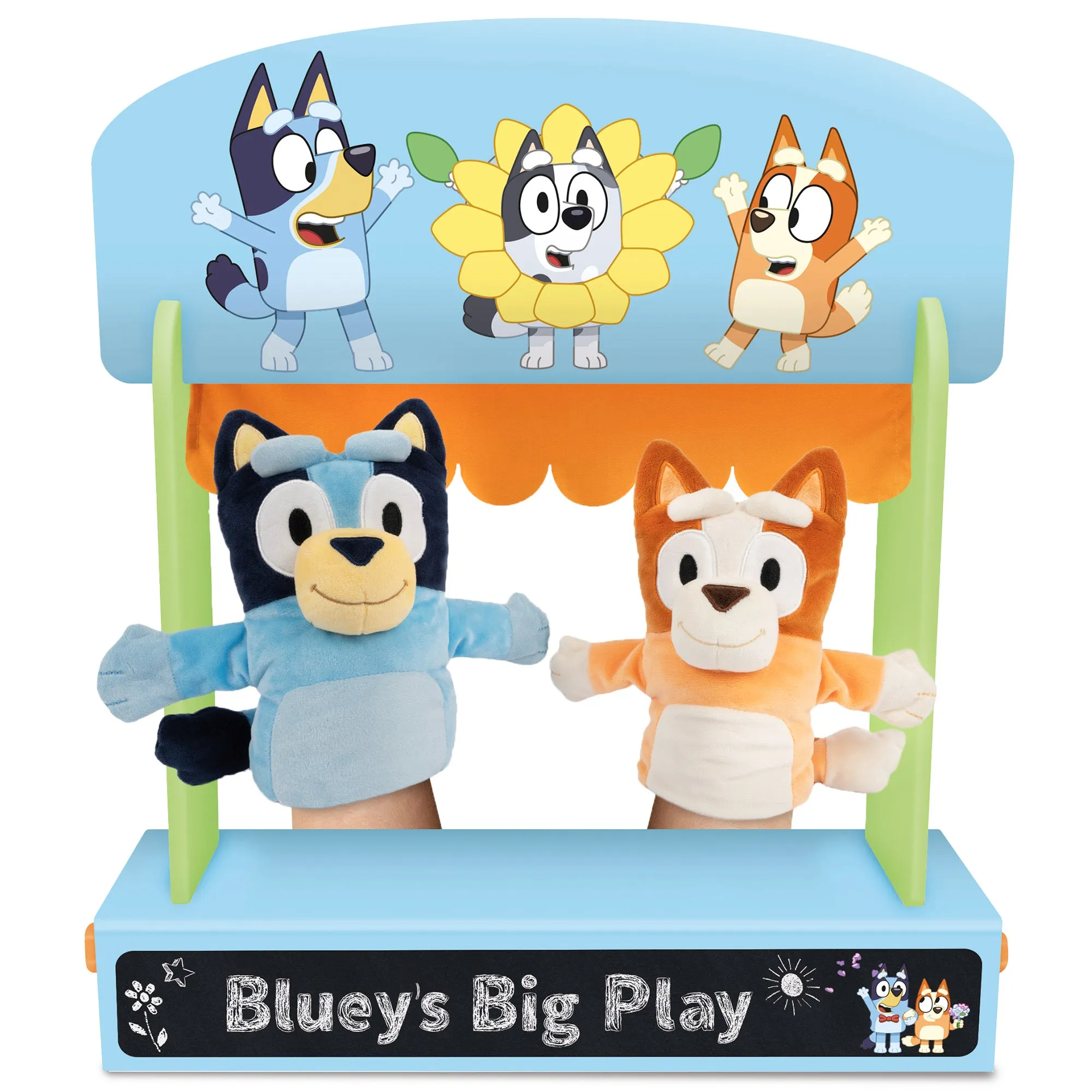 Bluey Wooden Puppet Theater Playset - FSC-Certified Wood, Eco-Friendly Toy for Kids 3 