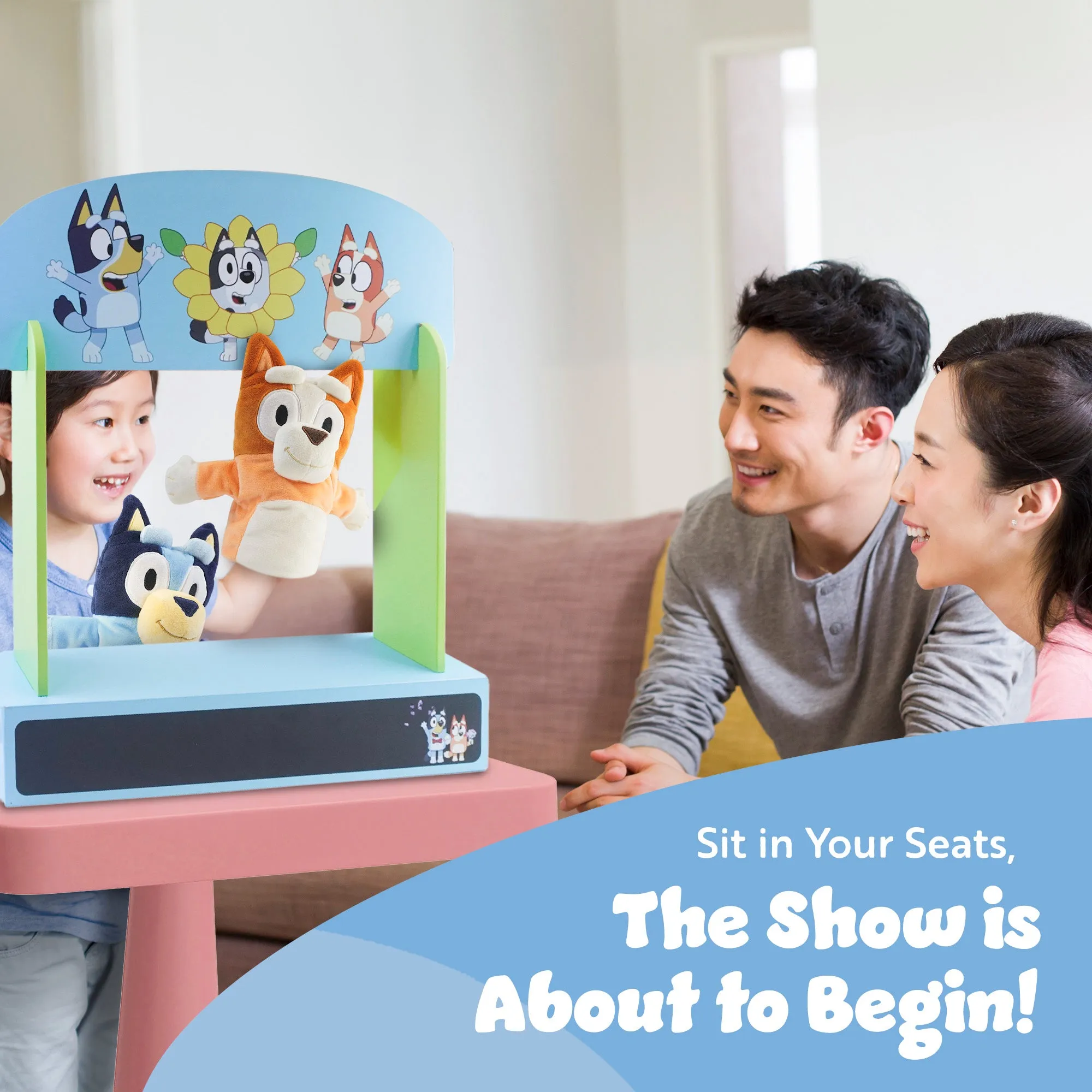 Bluey Wooden Puppet Theater Playset - FSC-Certified Wood, Eco-Friendly Toy for Kids 3 
