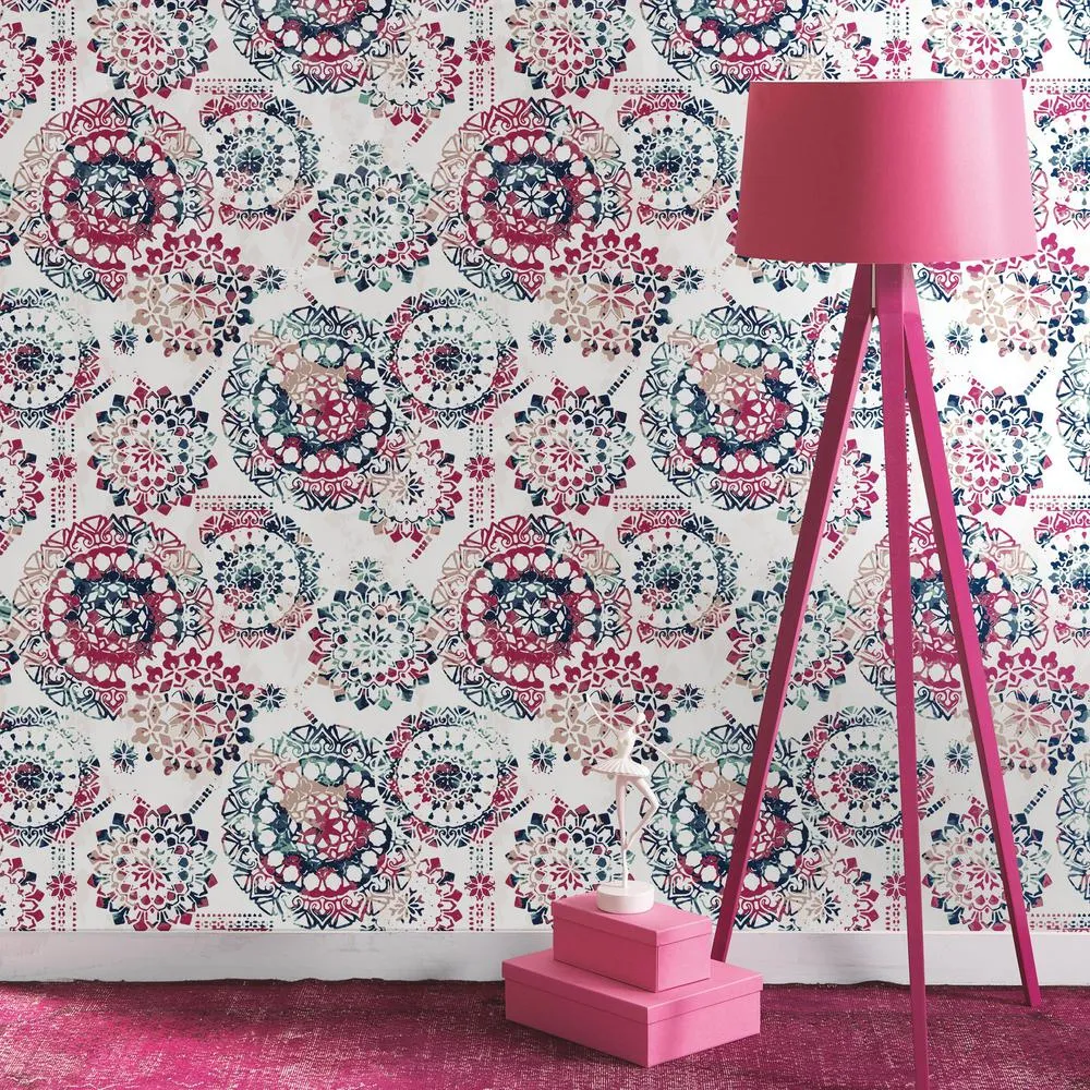 Bohemian Peel & Stick Wallpaper in Pink and Blue