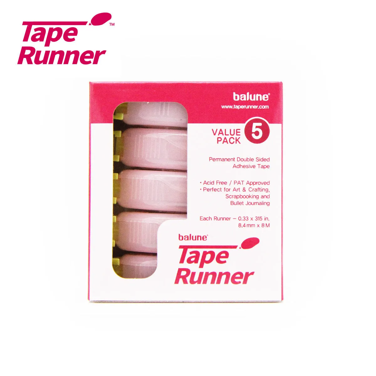 Double Sided Adhesive Tape 5 Set, Colorful, Durable Applicator. Acid Free, PAT Approved. Tape Runner Perfect for Scapbooking, Bullet Journal