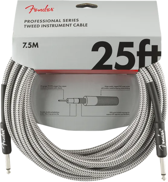 Fender Professional Series Instrument Cable, 25', White Tweed