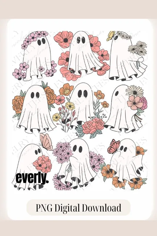 Floral Ghosts Halloween Design PNG Download