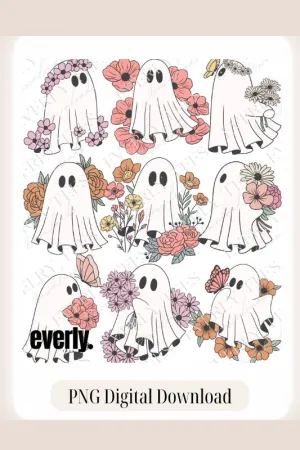 Floral Ghosts Halloween Design PNG Download