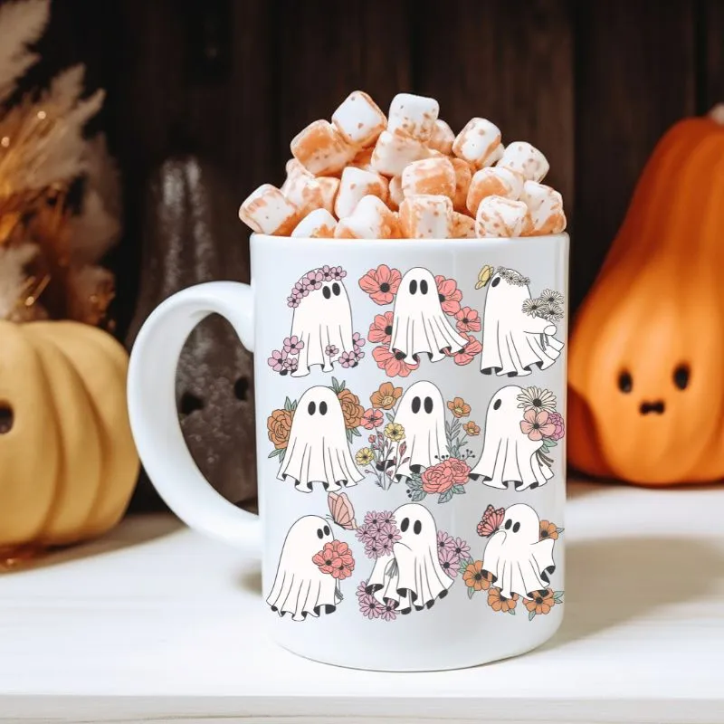Floral Ghosts Halloween Design PNG Download