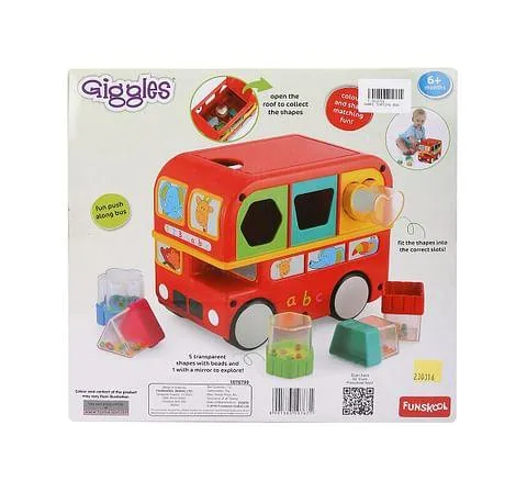 Funskool Giggles Shape Sorting Bus, Educational Push Along Toy with Blocks