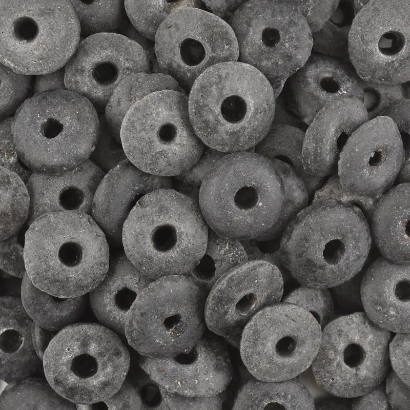 Glass Beads-14mm Pulverized Ashanti Saucer-Ghana-Dark Grey-Quantity 5
