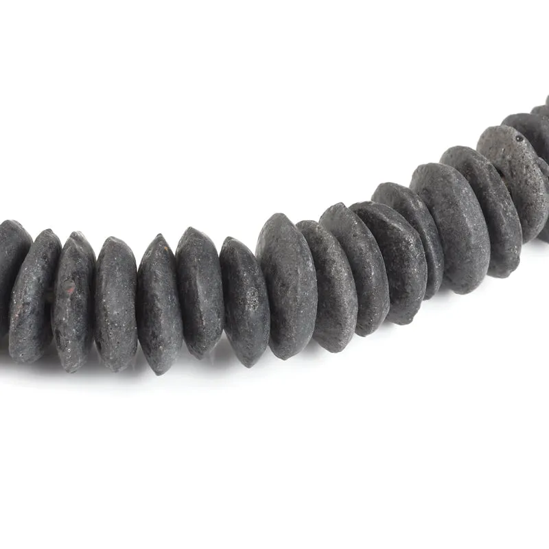 Glass Beads-14mm Pulverized Ashanti Saucer-Ghana-Dark Grey-Quantity 5