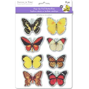 Handmade Stickers: 3D Pop-Ups Foil Butterflies 8Pc Tropical, 12cm x 17cm
