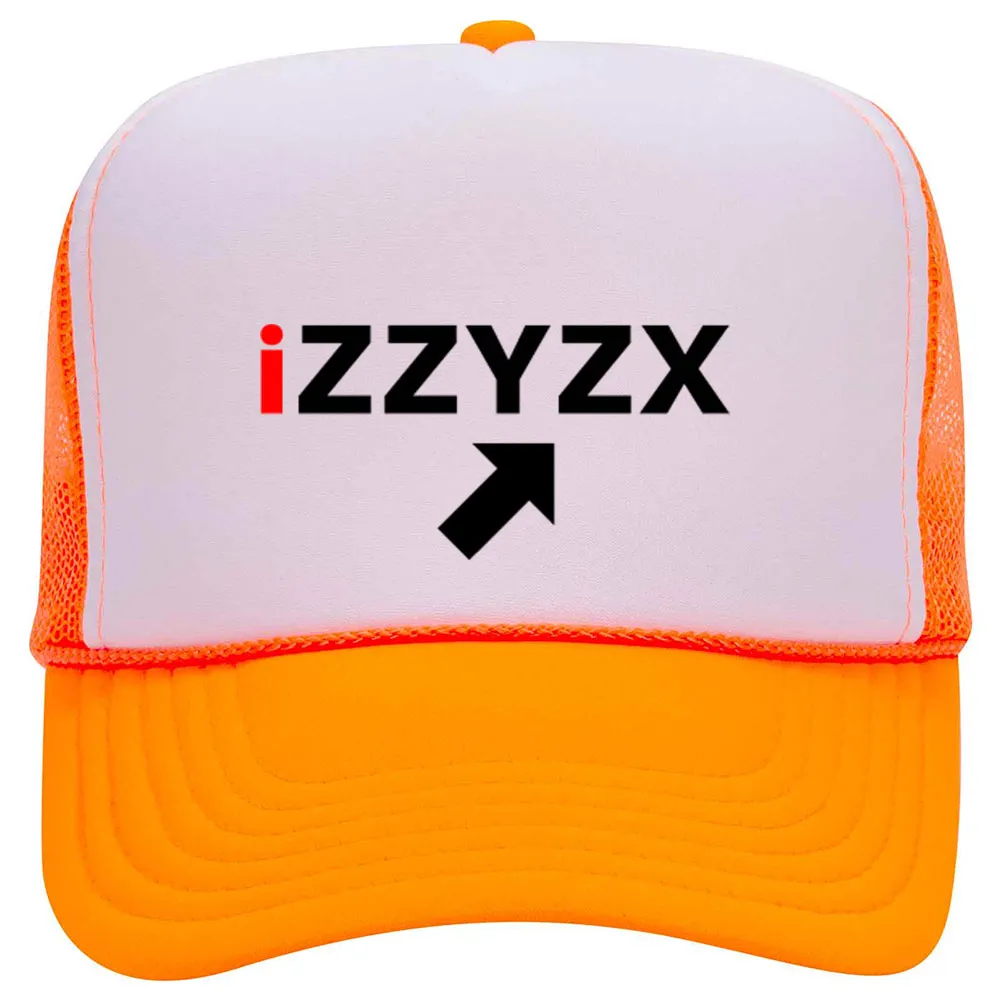 iZZYZX Logo with Arrow PU Printed Neon 5 Panel High Crown Foam Mesh Back Trucker Hat - For Men and Women