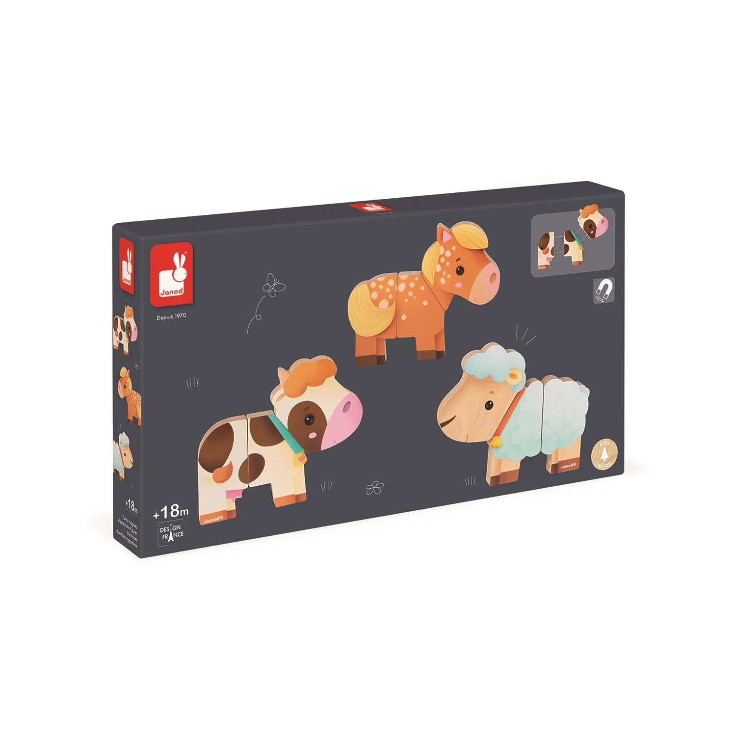 Janod Funny Magnets Wooden Toy - Farm