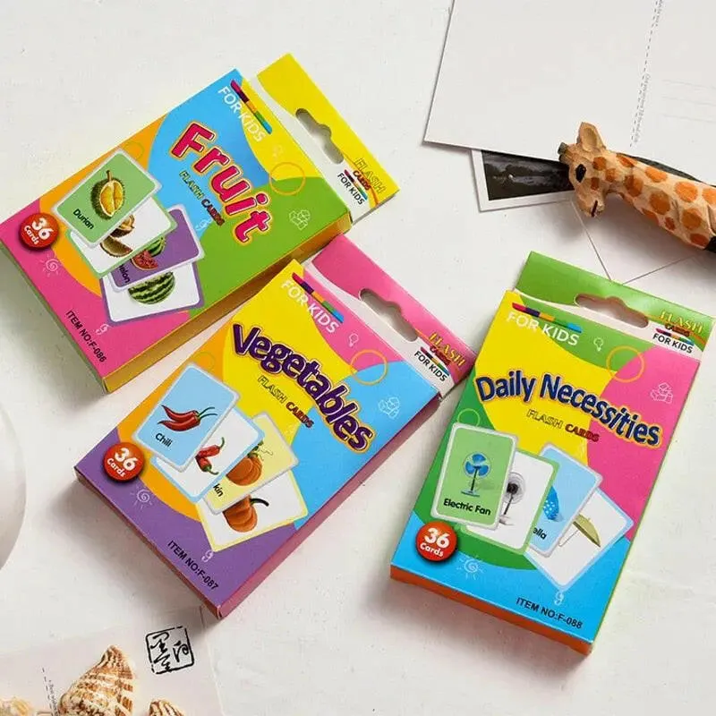 Kids Montessori Learning English Words Card Pocket Flash Cards