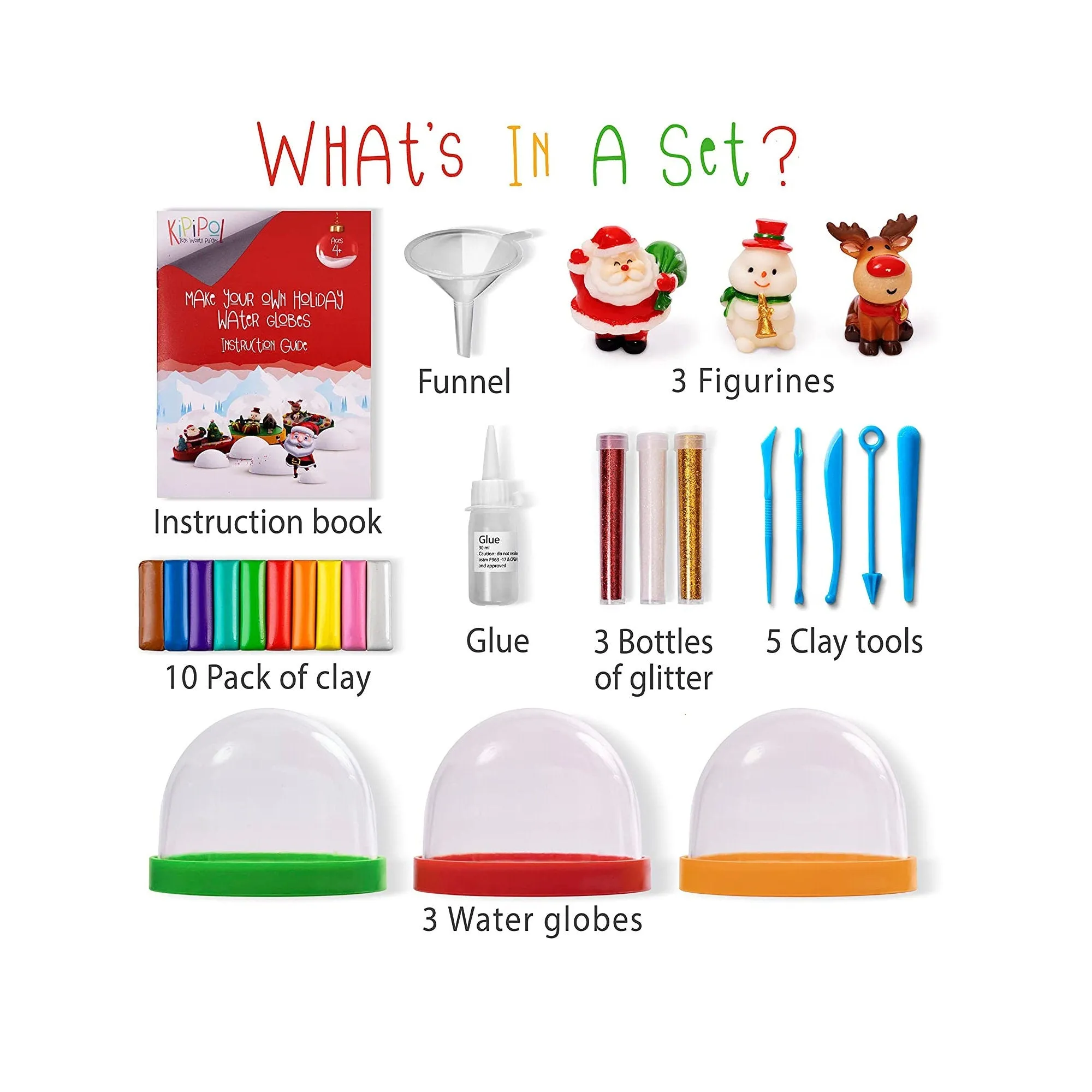KipiPol Make Your Own Holiday Water Globe Kit | 3X DIY Snow Globe Making Kit w | 3 Figures