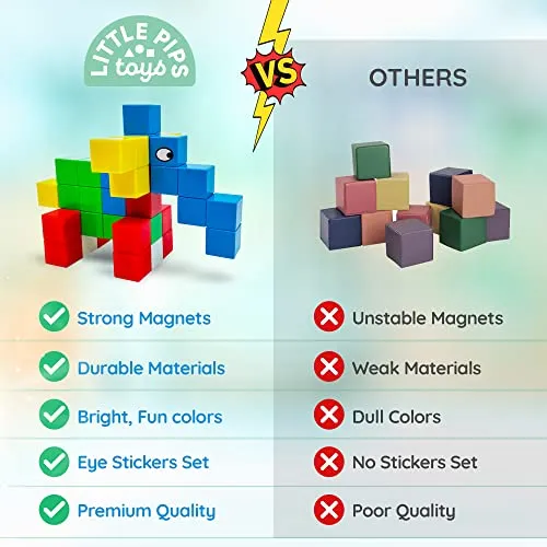 Little Pips Toys 50pcs Magnetic Blocks for Kids Ages 3 to 6 Motor Skills