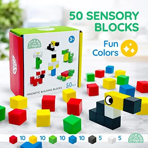 Little Pips Toys 50pcs Magnetic Blocks for Kids Ages 3 to 6 Motor Skills