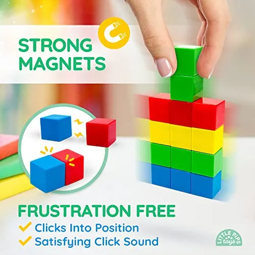 Little Pips Toys 50pcs Magnetic Blocks for Kids Ages 3 to 6 Motor Skills