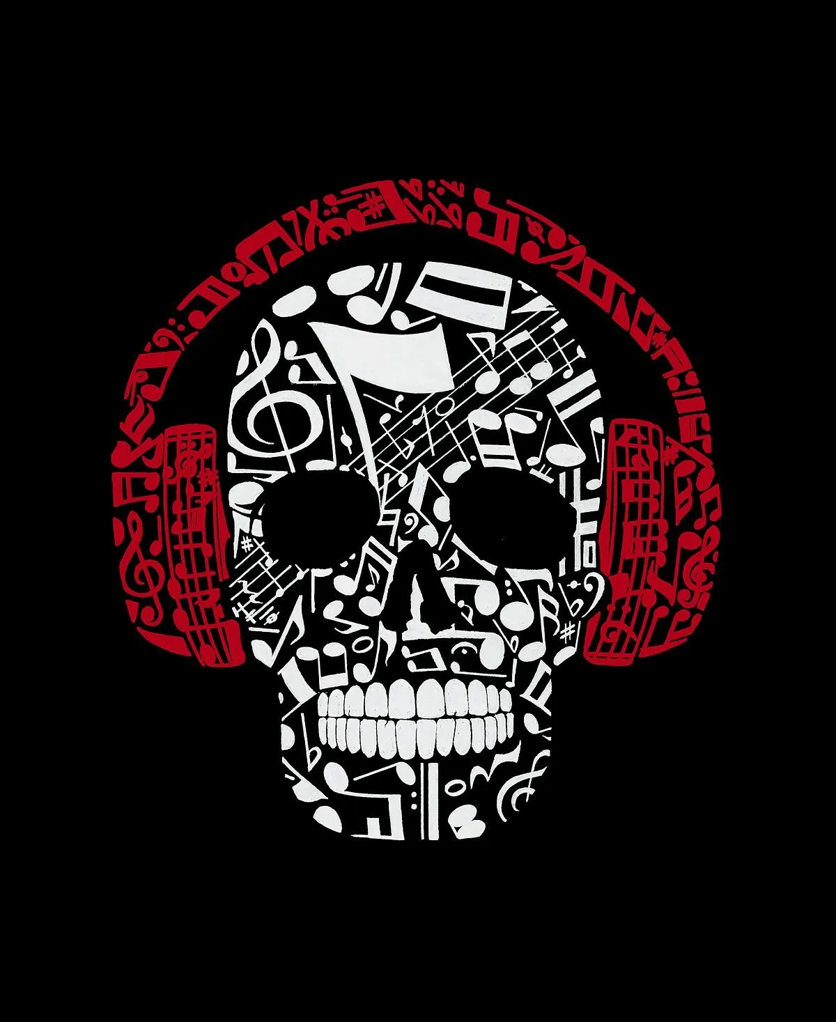 Men's hoodie music notes skull word art LA Pop Art, black