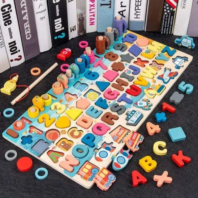 Montessori Geometric Cognition Counting Alphabet Learning Game Kids Math Developing Toys For Children Early Educational Toys