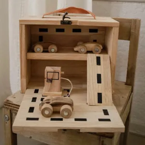 Natural Wood Portable Car Set