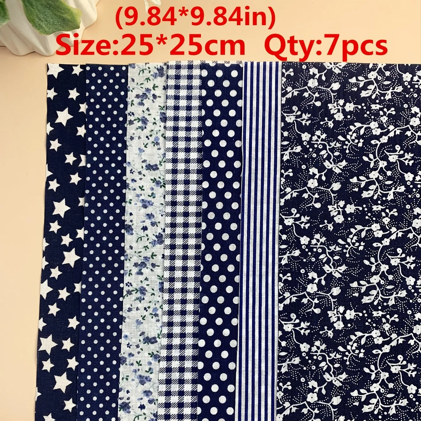 Navy Blue Cotton Patchwork Fabric Set for DIY Sewing