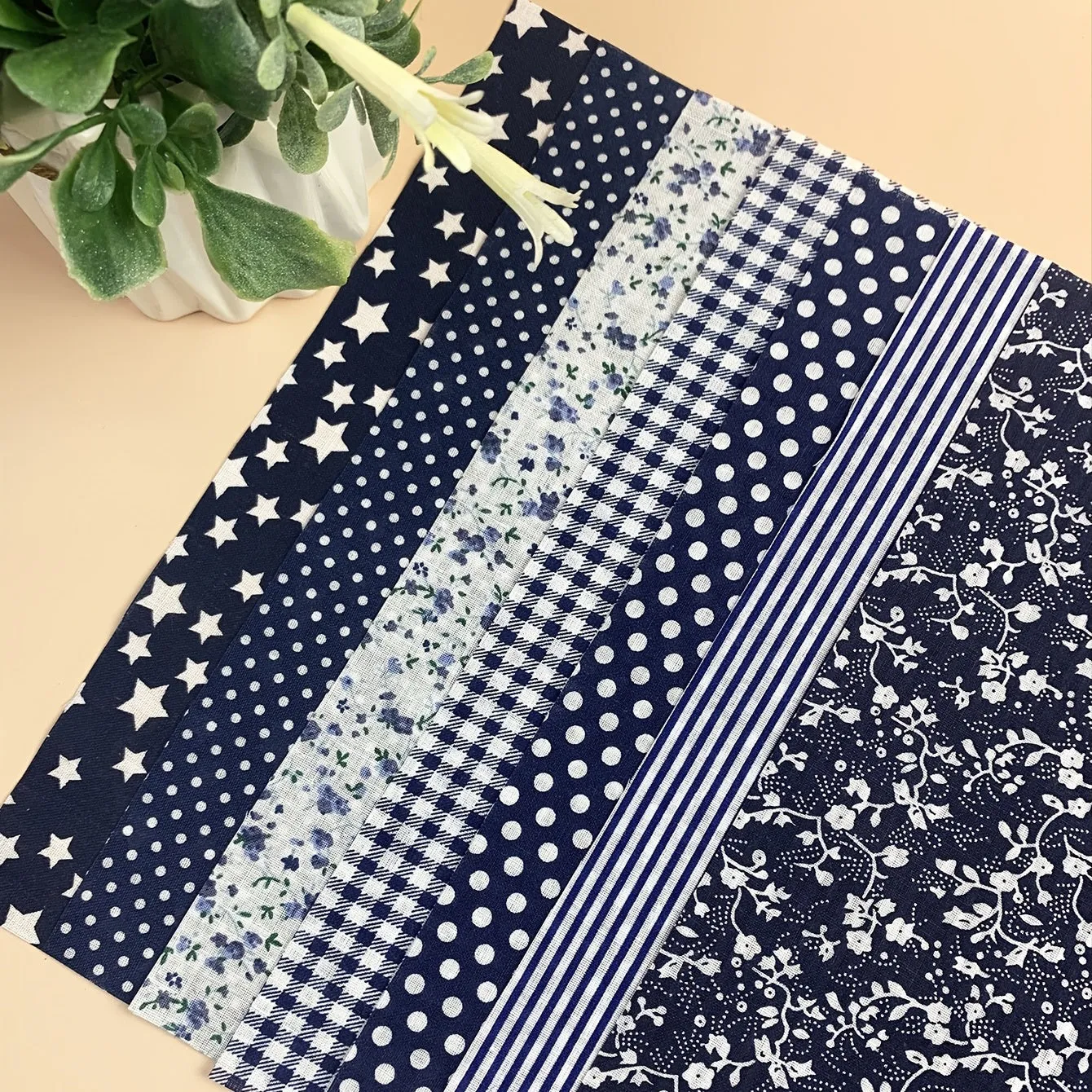 Navy Blue Cotton Patchwork Fabric Set for DIY Sewing