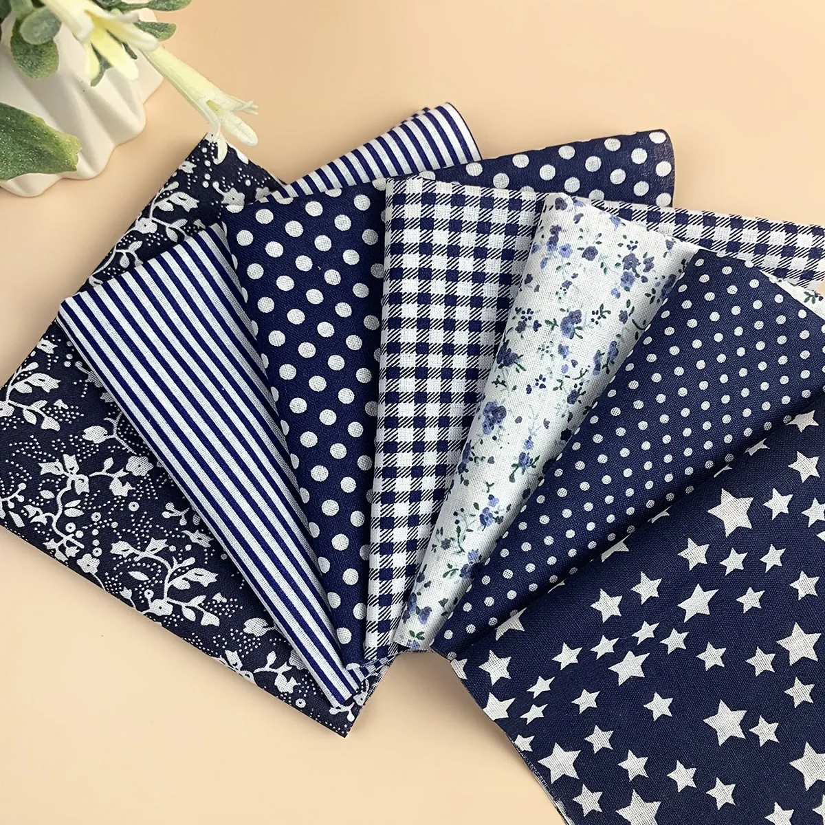 Navy Blue Cotton Patchwork Fabric Set for DIY Sewing