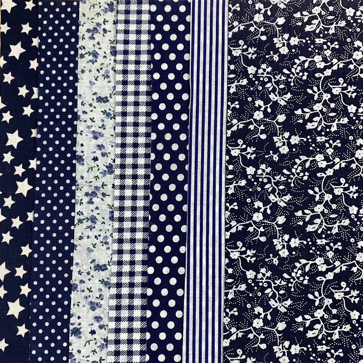 Navy Blue Cotton Patchwork Fabric Set for DIY Sewing