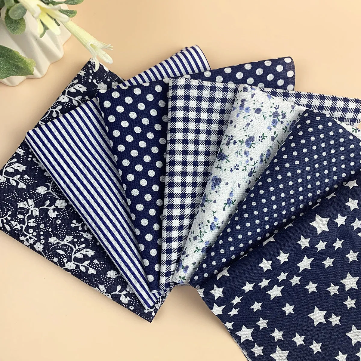 Navy Blue Cotton Patchwork Fabric Set for DIY Sewing