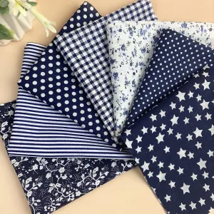 Navy Blue Cotton Patchwork Fabric Set for DIY Sewing