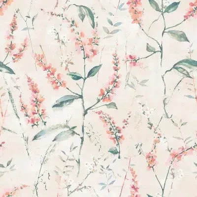 New - RoomMates Floral Sprig Peel and Stick Wallpaper Coral/Cream
