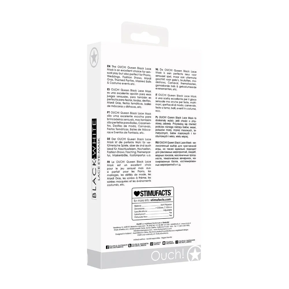 Ouch! Black & White Queen Lace Eye Mask Black