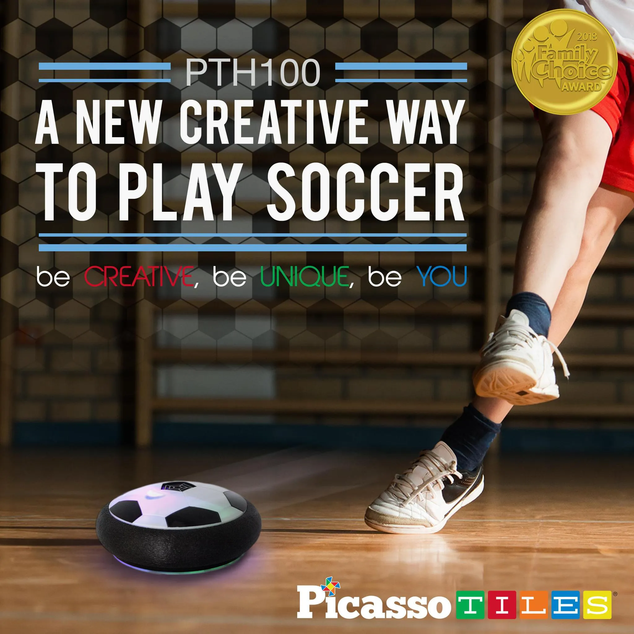PicassoTiles Soccer Hoverball Air Hockey Electric Power Airlifted with LED Foam Bumper Soft Edge Protector for Indoor Outdoor