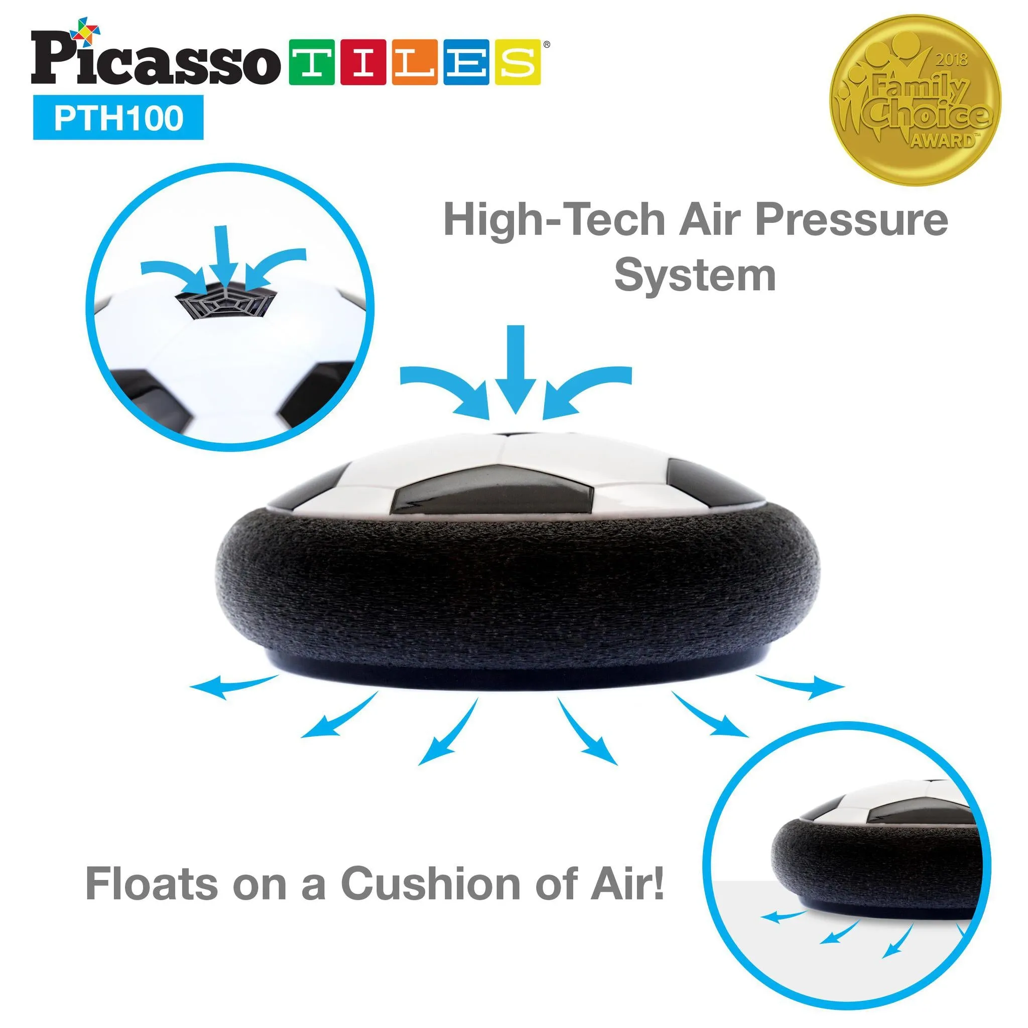 PicassoTiles Soccer Hoverball Air Hockey Electric Power Airlifted with LED Foam Bumper Soft Edge Protector for Indoor Outdoor