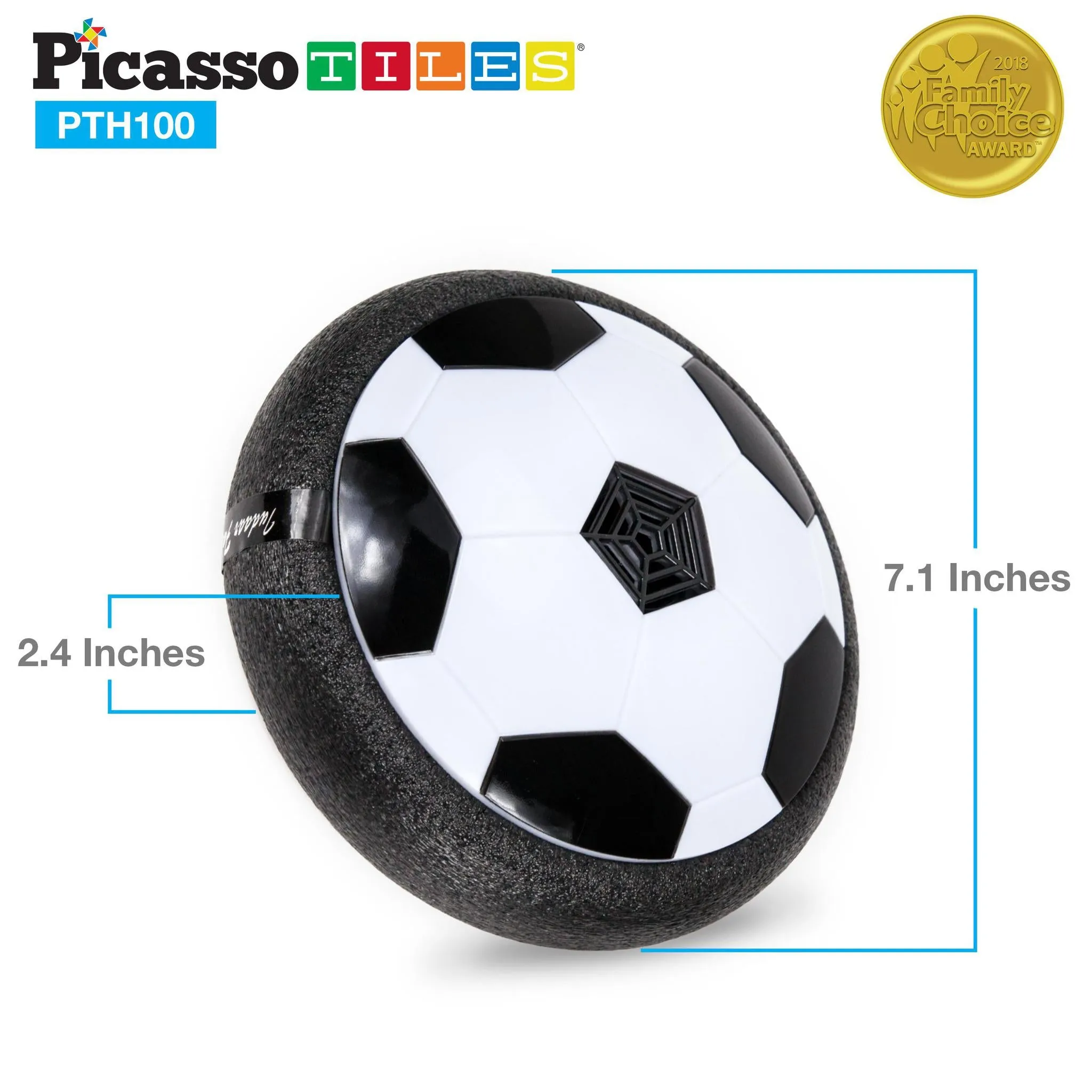 PicassoTiles Soccer Hoverball Air Hockey Electric Power Airlifted with LED Foam Bumper Soft Edge Protector for Indoor Outdoor