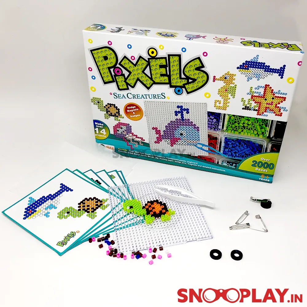 Pixels - Sea Creatures Art & Craft Fridge Magnets & Badges Making Kit By Ekta