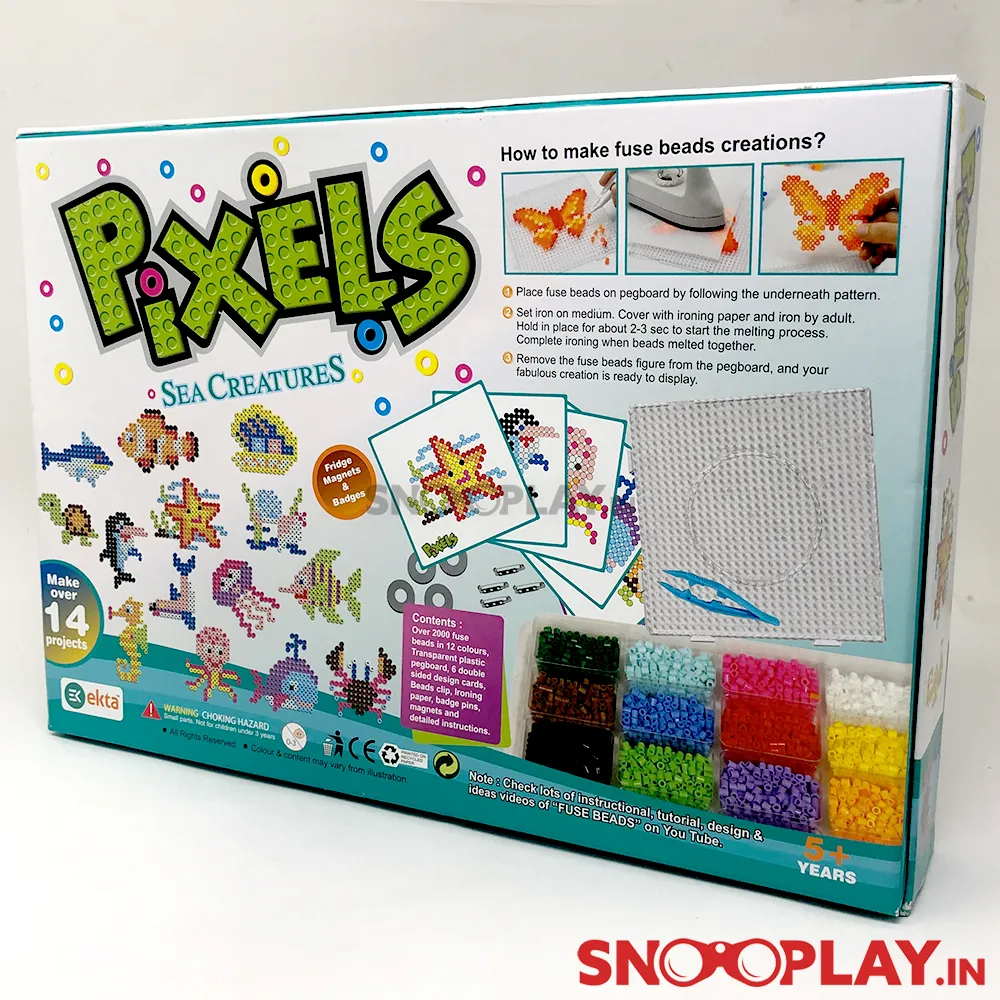 Pixels - Sea Creatures Art & Craft Fridge Magnets & Badges Making Kit By Ekta