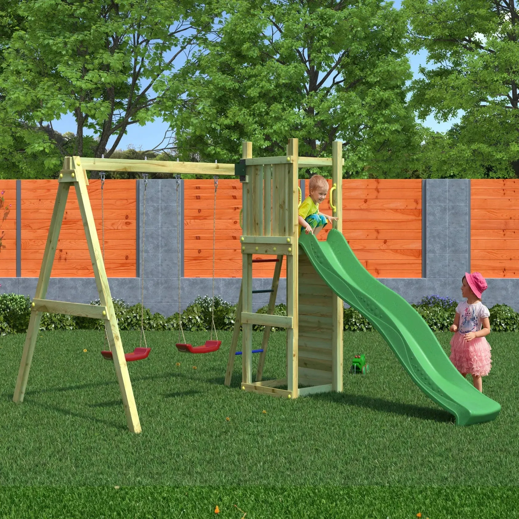 Rumble Ridge Rock Wall Climbing Frame with Double Swing and Slide - SPECIAL OFFER - 10% OFF