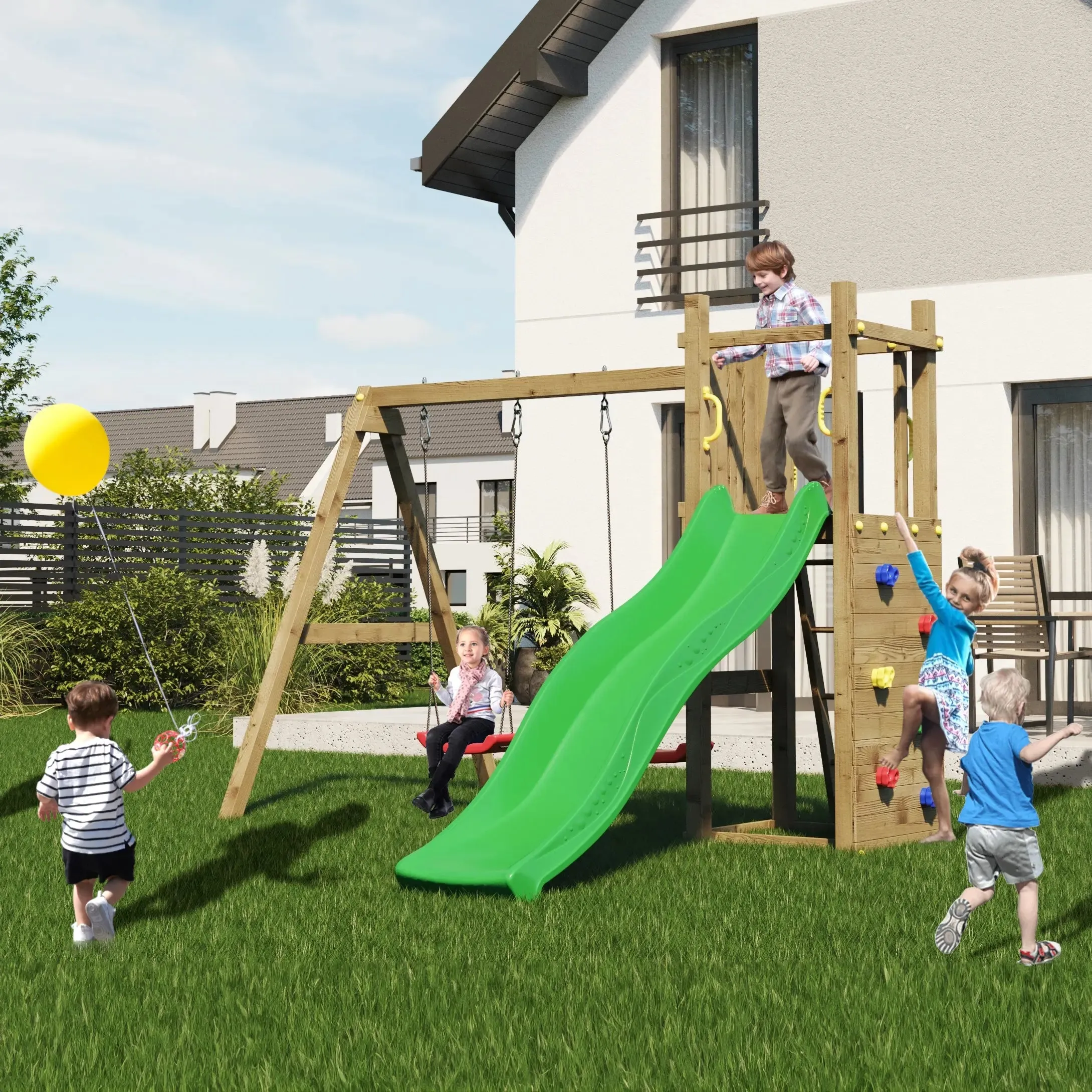 Rumble Ridge Rock Wall Climbing Frame with Double Swing and Slide - SPECIAL OFFER - 10% OFF