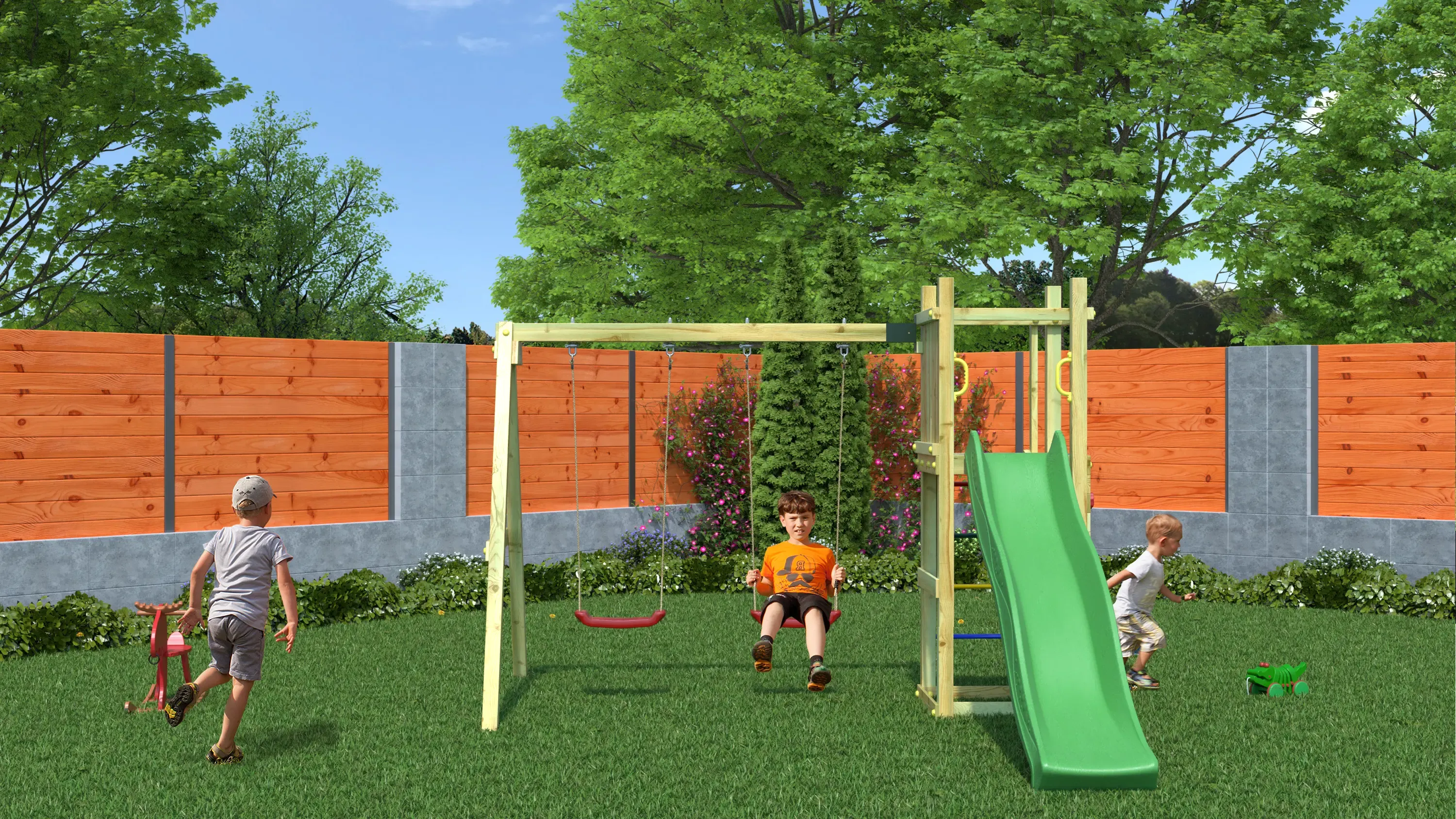 Rumble Ridge Rock Wall Climbing Frame with Double Swing and Slide - SPECIAL OFFER - 10% OFF