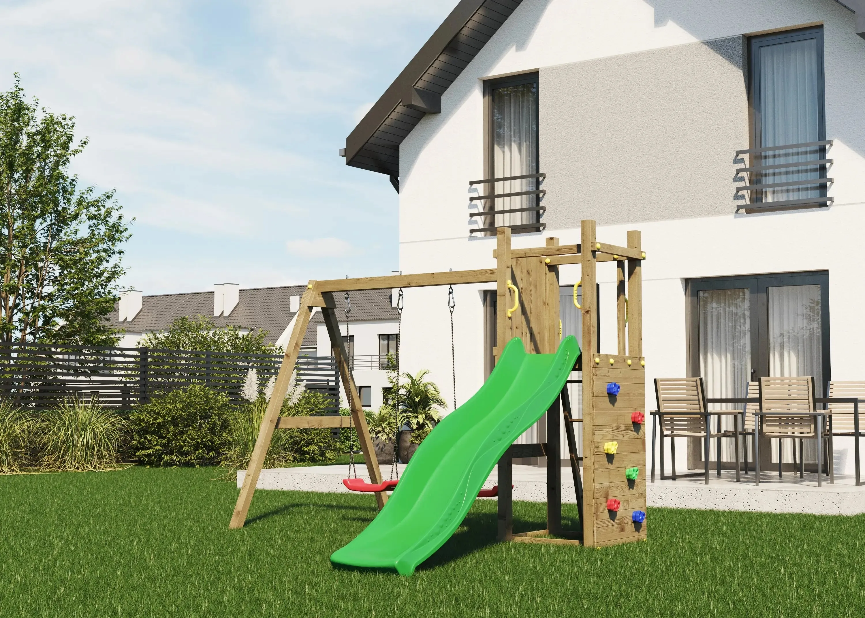 Rumble Ridge Rock Wall Climbing Frame with Double Swing and Slide - SPECIAL OFFER - 10% OFF