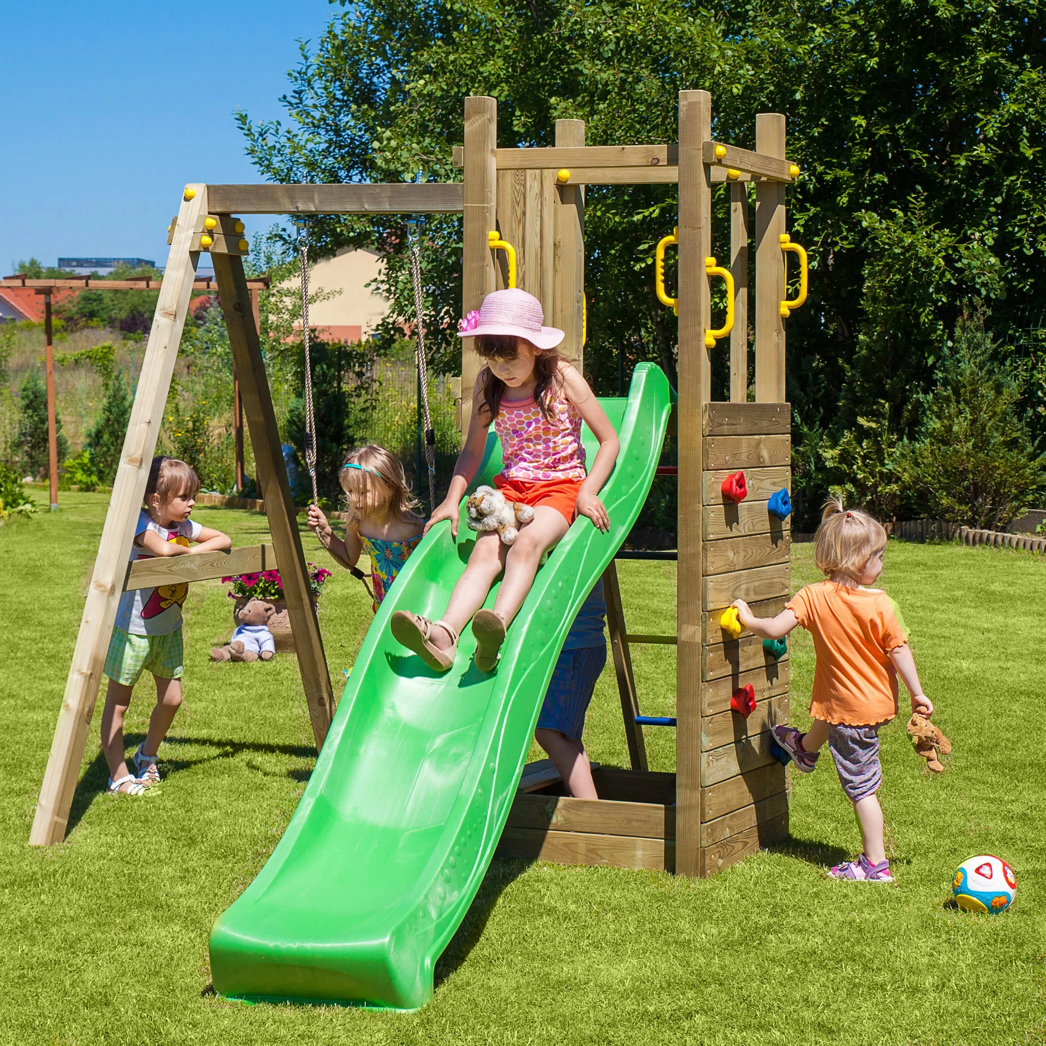 Rumble Ridge Rock Wall Climbing Frame with Single Swing and Slide - SPECIAL OFFER - 10% OFF