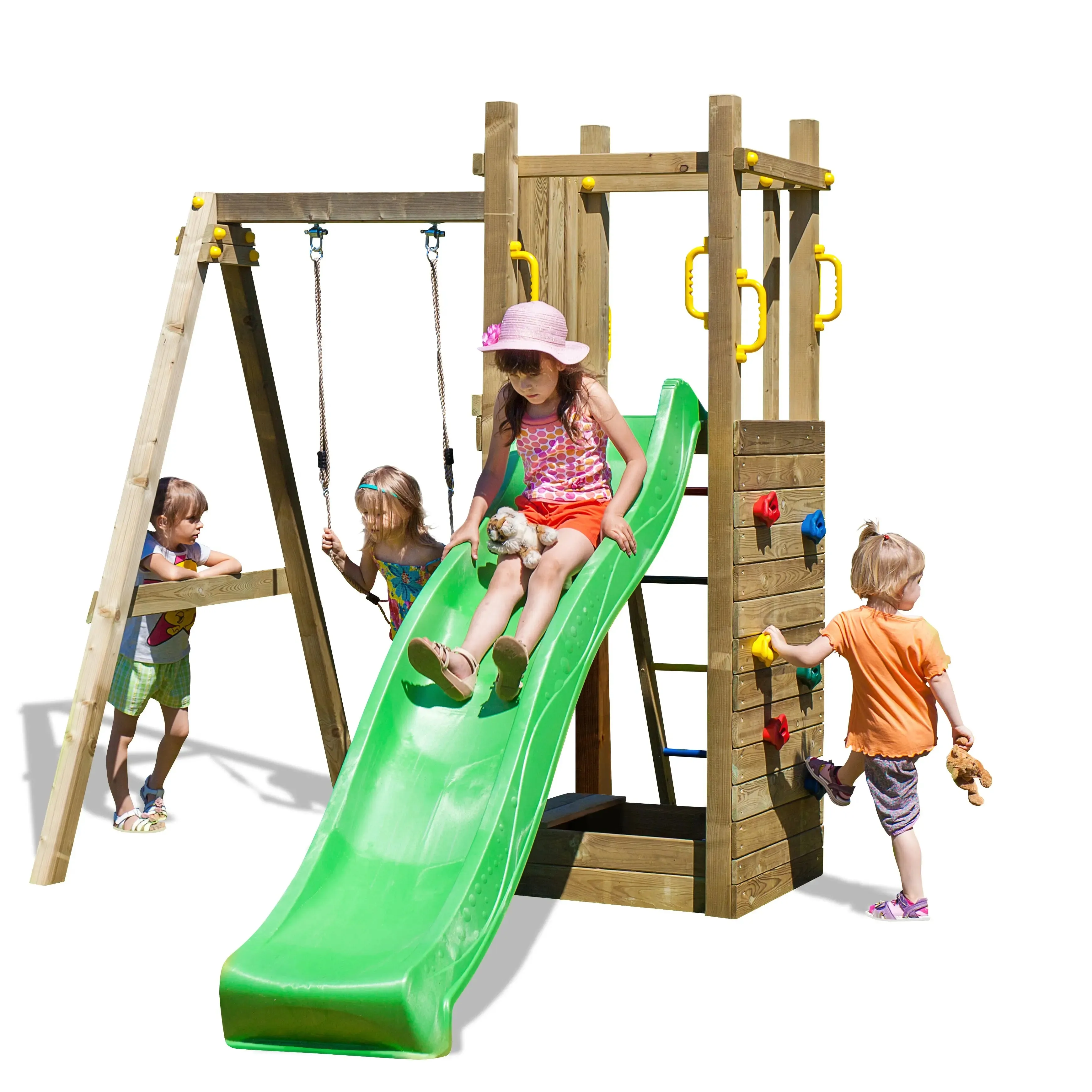 Rumble Ridge Rock Wall Climbing Frame with Single Swing and Slide - SPECIAL OFFER - 10% OFF