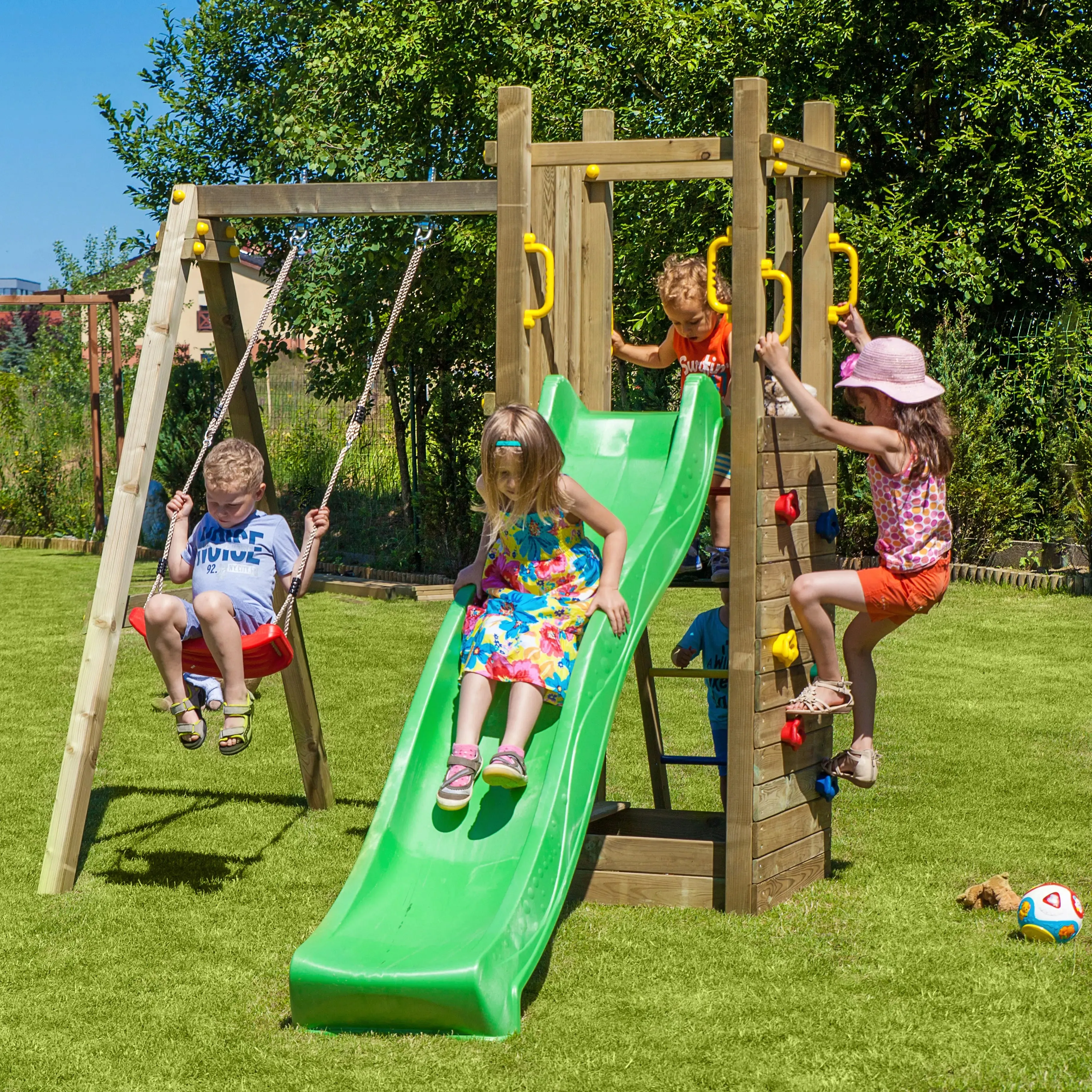 Rumble Ridge Rock Wall Climbing Frame with Single Swing and Slide - SPECIAL OFFER - 10% OFF
