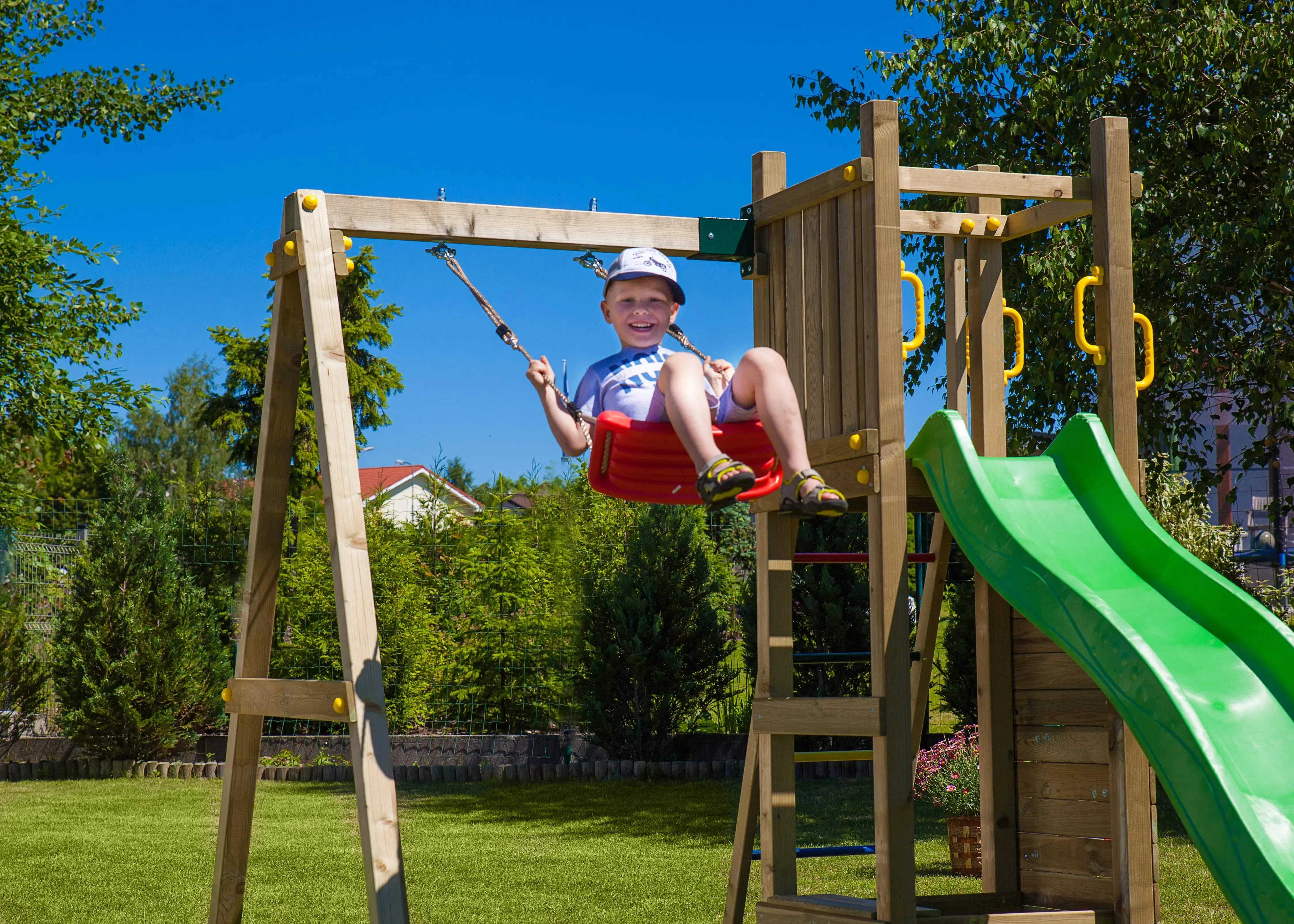 Rumble Ridge Rock Wall Climbing Frame with Single Swing and Slide - SPECIAL OFFER - 10% OFF
