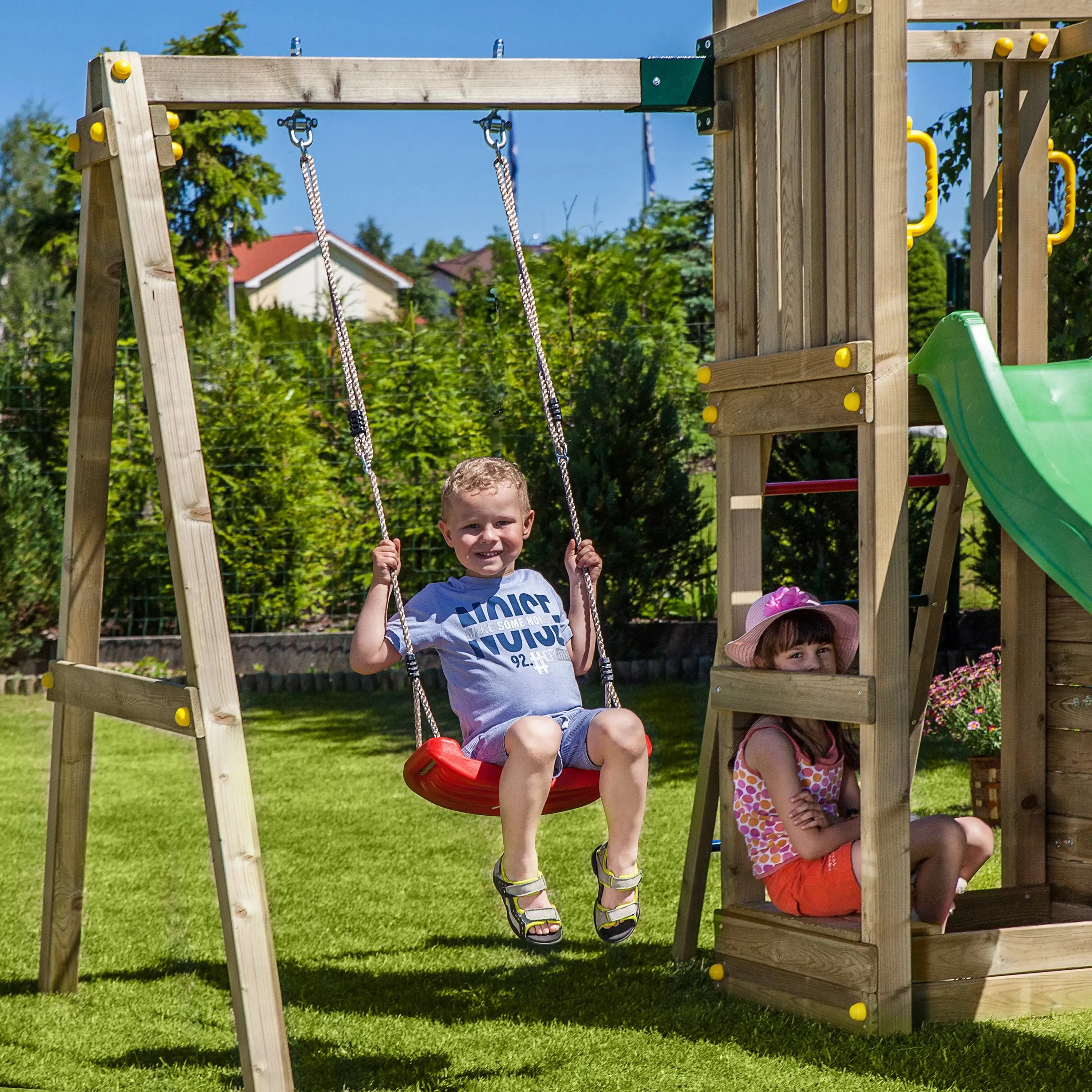 Rumble Ridge Rock Wall Climbing Frame with Single Swing and Slide - SPECIAL OFFER - 10% OFF