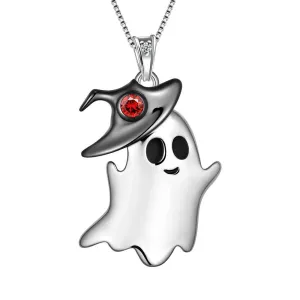 Women Girls Ghost Pendant Necklace Halloween Jewelry 925 Sterling Silver
