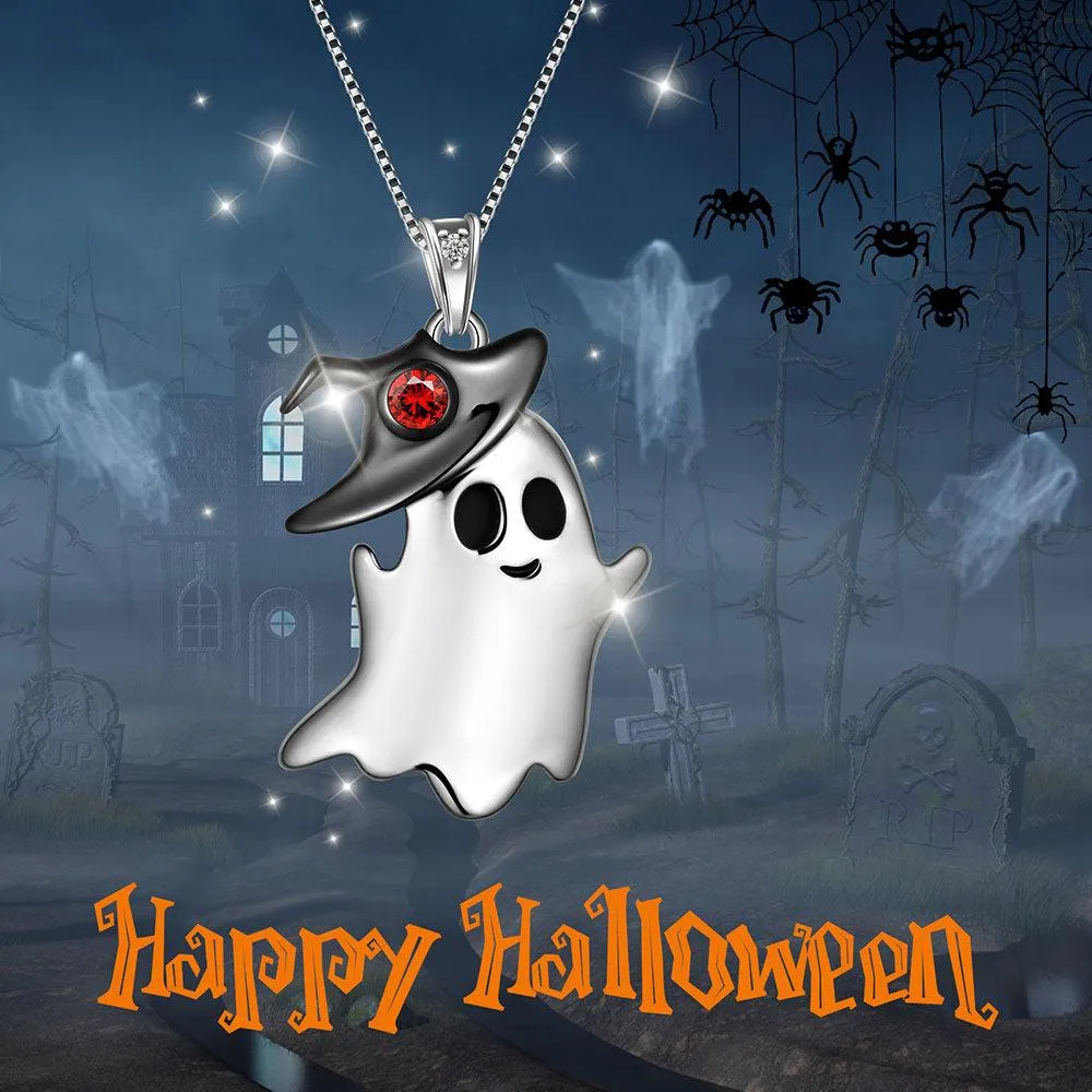 Women Girls Ghost Pendant Necklace Halloween Jewelry 925 Sterling Silver